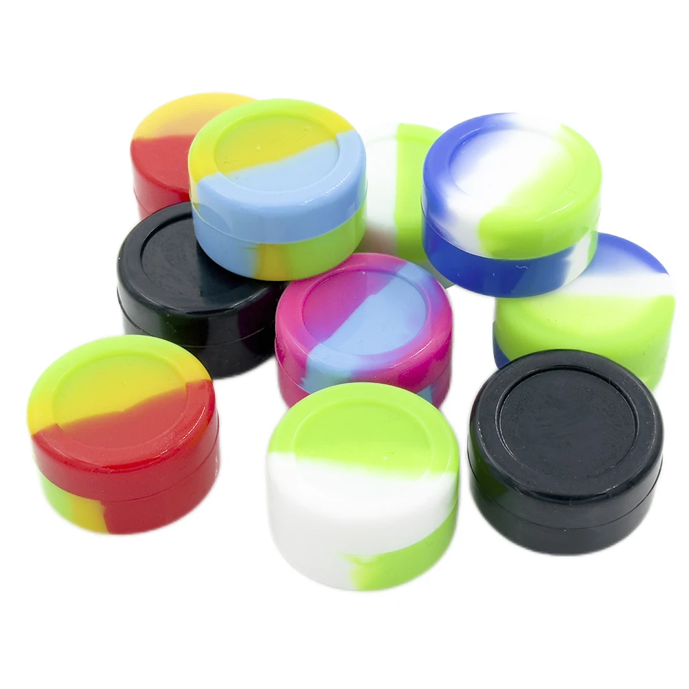 Recipiente de silicone para 2ml, 3ml, 5ml, 7ml, caixa de armazenamento, cores misturadas, recipientes concentrados antiaderentes, frascos, caixa de cera de óleo com 10 peças