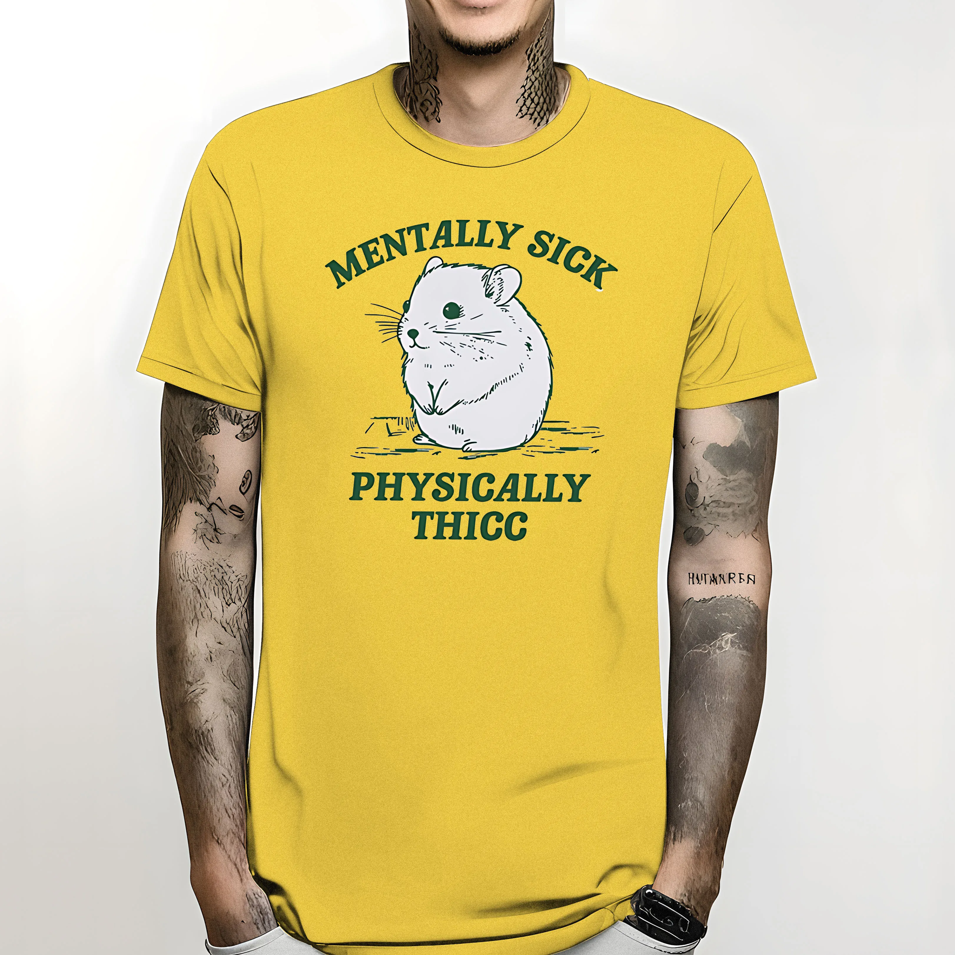 2024 Summer Casual Oversized Tees Funny Mentally Sick Physically Thicc Hamster Meme T Shirts Men O-Neck Fashion Cotton T-shirt