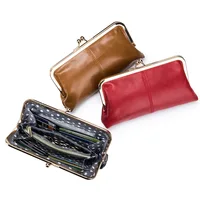 Genuine Leather Long Clutch Wallet Clip Bags Vintage Coin Purse Card Holder Key Lipstick Storage Phone Pouch Case For Women - Image 2
