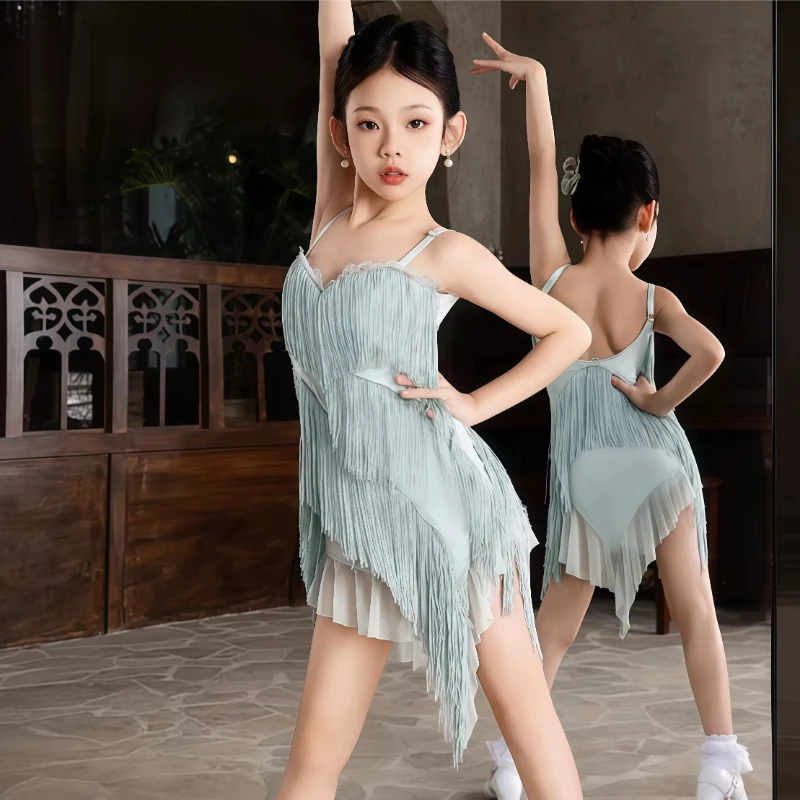 

Kids Professional Latin Dance Dress Girls Tango Salsa Samba Ballroom Dance Performance Stage Outfits Costume