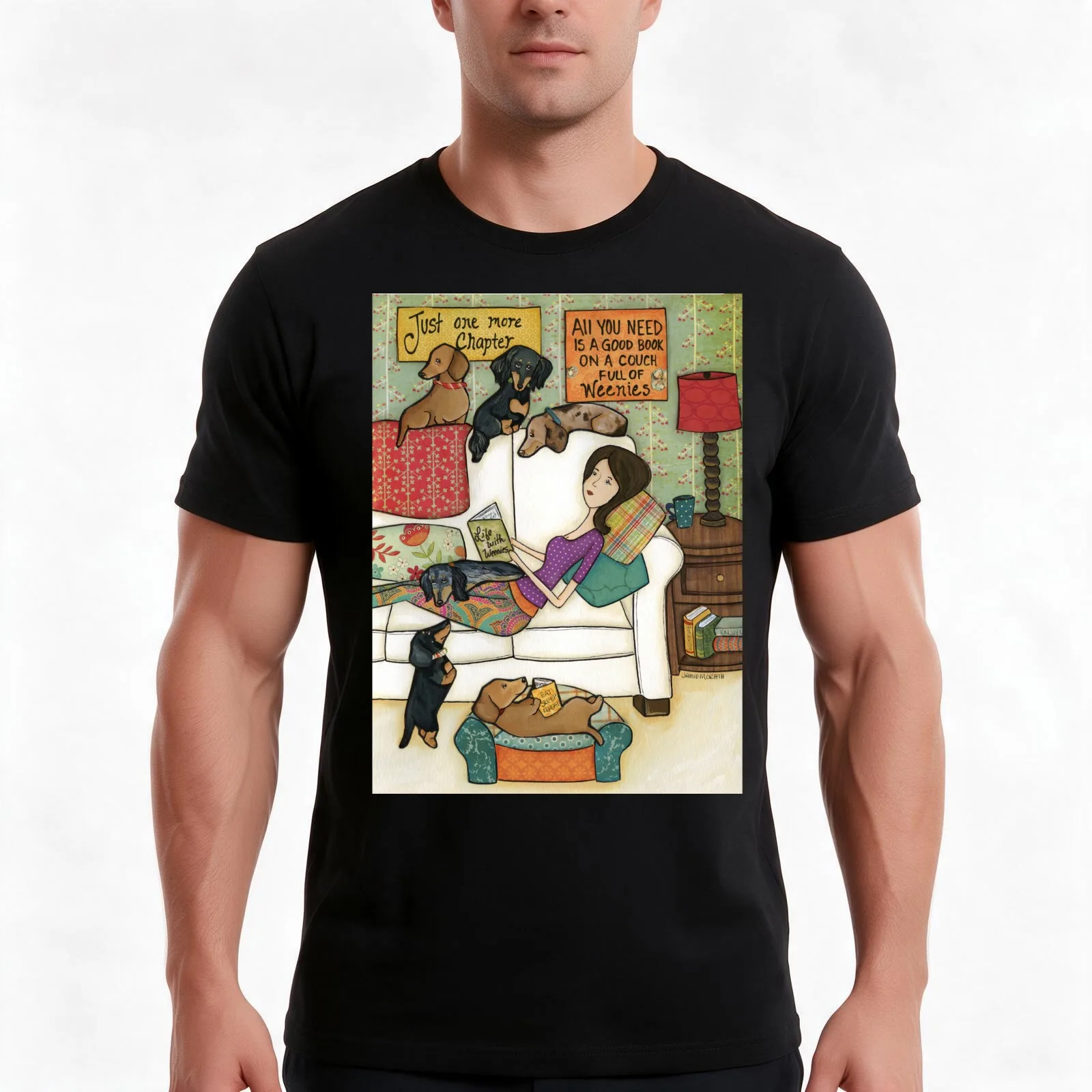Books & Weenies T-Shirt, Summer Casual Cotton Tee, Oversized Streetwear Tops, Vintage Graphic Print, Loose Fit Short Sleeve