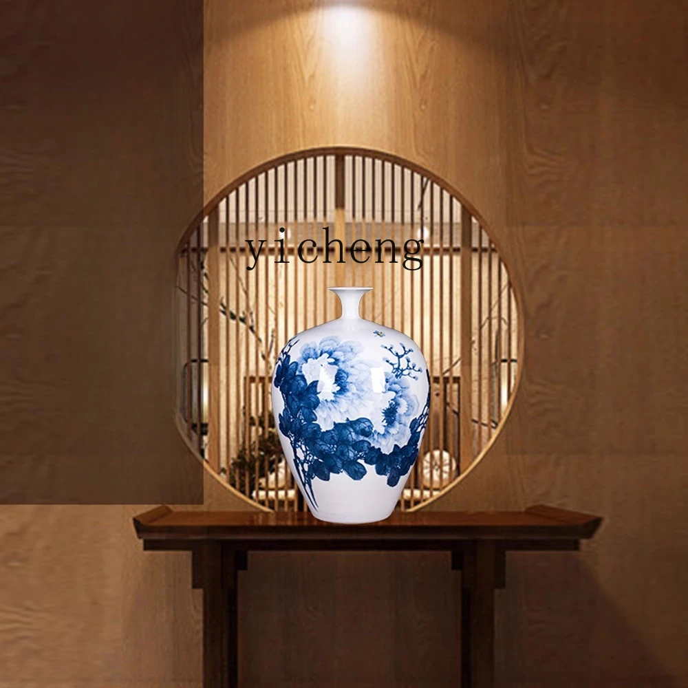 L7-8 Chinese living room ceramic vase hand-painted peony bottle modern home decoration ornament