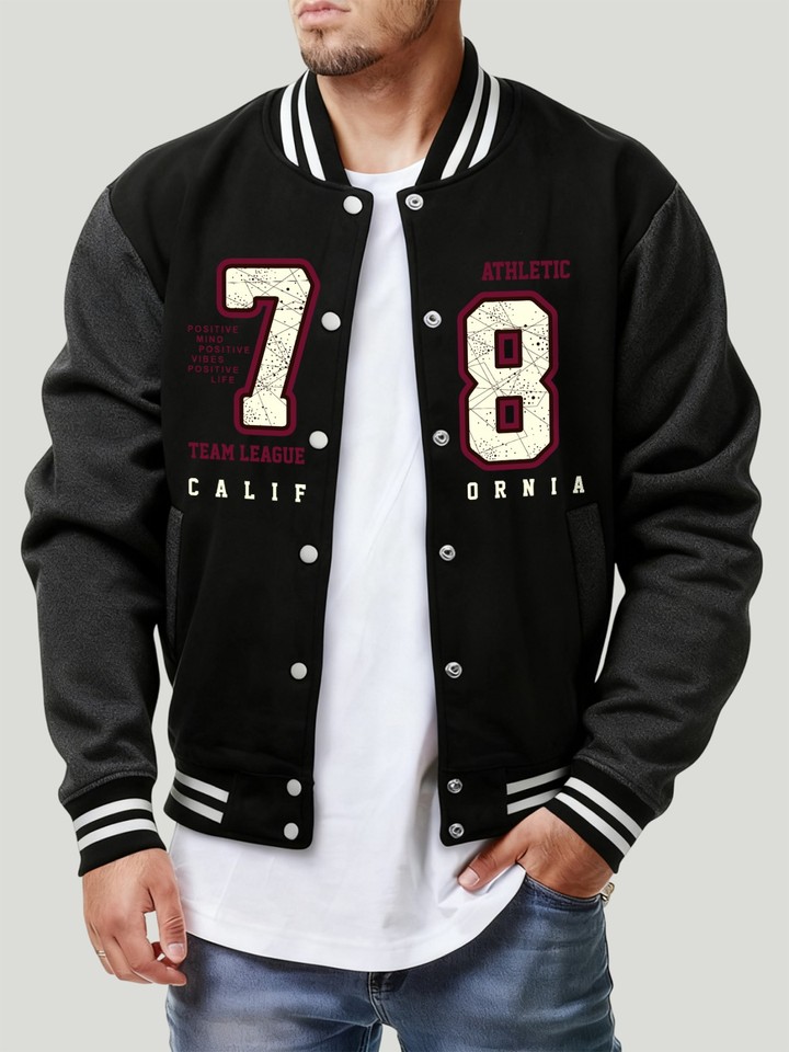  California Athletic Number 78 Print Male Jacket Soft Fleece Baseball Jersey Vintage Casual Sportwear Autumn Fashion Loose Coat 
