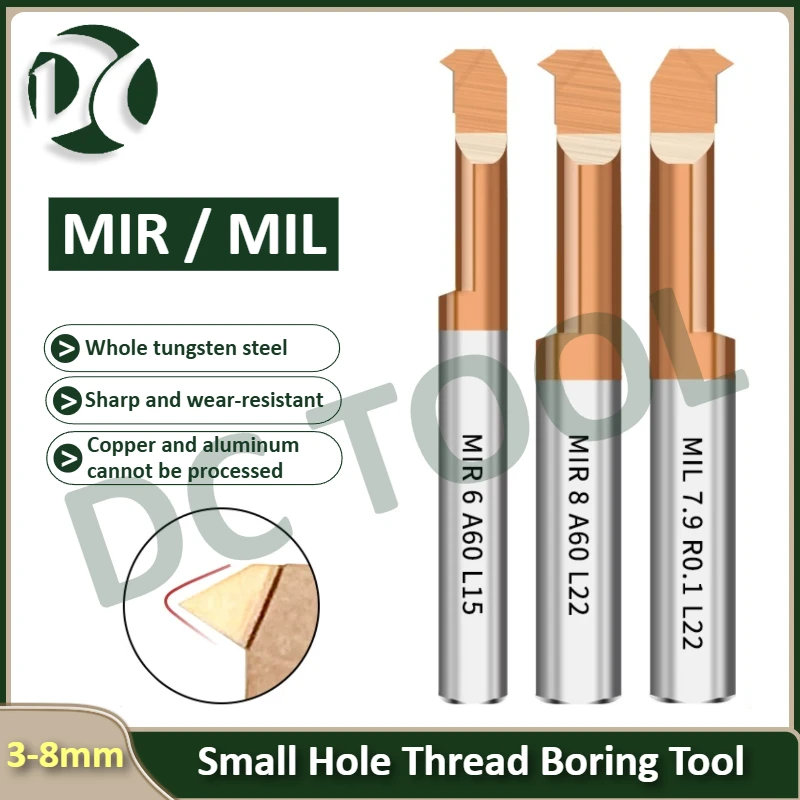 1pc Small Hole Thread Boring Tool, Fit MIR3 MIR4 MIR5 MIR6 MIR8 A60 A55 L15 L22, Tungsten Steel, Anti-Vibration Mini Boring Bar