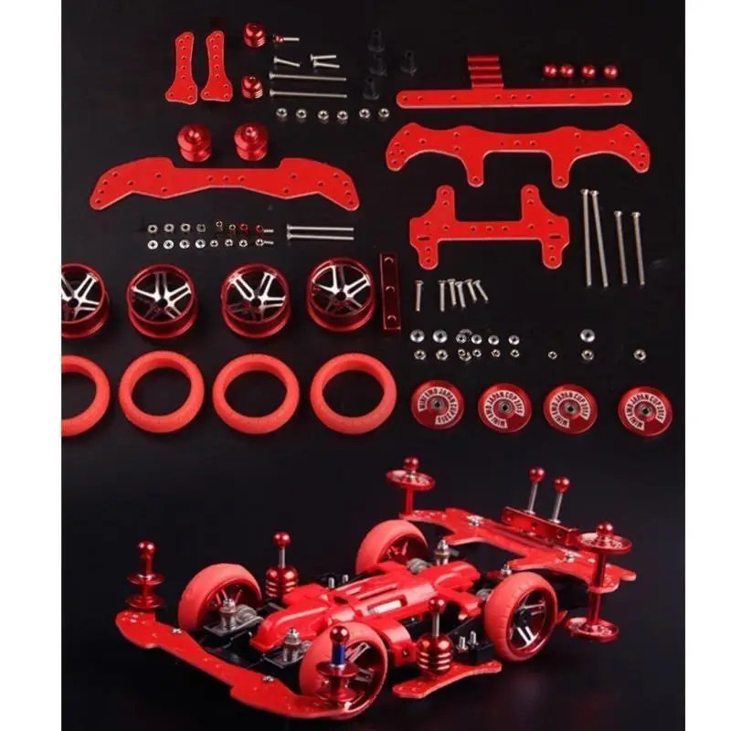 Mini 4WD Car Mod Parts, Aluminum Front & Rear Stabilizer, Wheel Tires Rollers Screw Accessory Kit For MA FMA AR Chassis Race Car