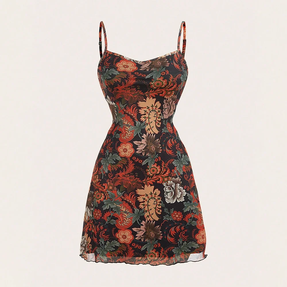 Dreeses Summer Fashion Hotsweet Graphic Print Design Sleeveless Square Neck Mini Casual Cami Milkmaid Women's Dresses