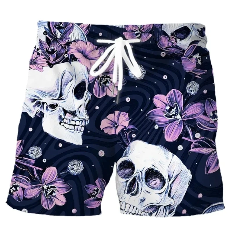 Hawaiian Men Swim Trunks Skull Beach Shorts Quick Dry Outdoor Leisure Sports Surfing Shorts Breathable Fashion Men Shorts Moto
