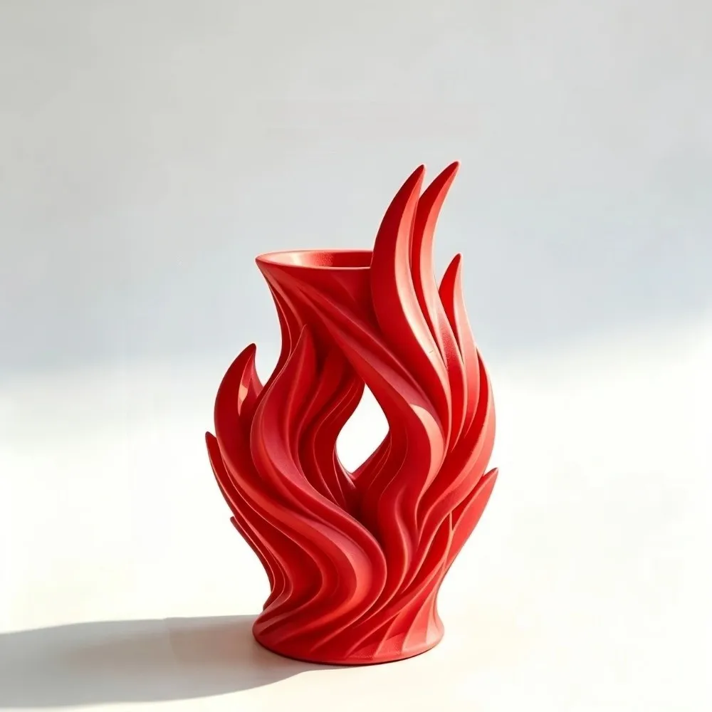 3D Printed Irregular Vase Twisted Wave Hollow Out Artistic Flame Vase Minimalist Flower Container Desktop Decoration