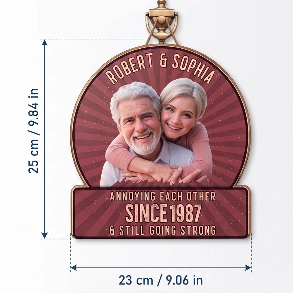 Personalized Custom Photo Couple Hanging Wall Sign，Vintage Retro Style Wooden Decor Plaque，Humorous Marriage Slogan Ornament，