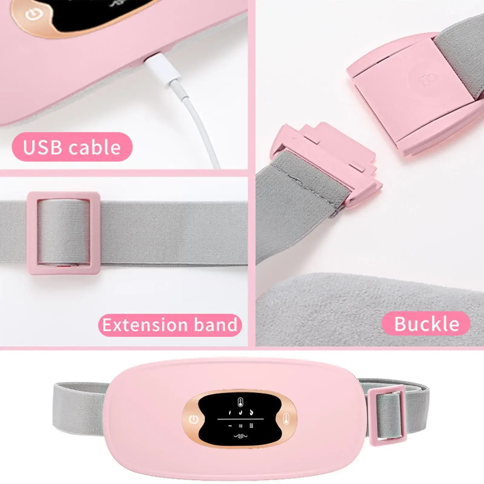 Usb elétrico aquecimento abdominal massagem menstrual cinto quente cintura aquecimento dor feminino massageador útero alívio dor de estômago