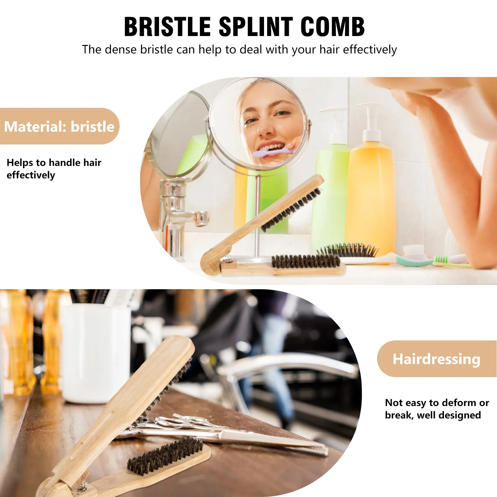 

1Pcs Bristle Hair Straightener Comb Natural Wood Handle V-Shaped for -Free Styling Lightweight Ergonomic Design Travel