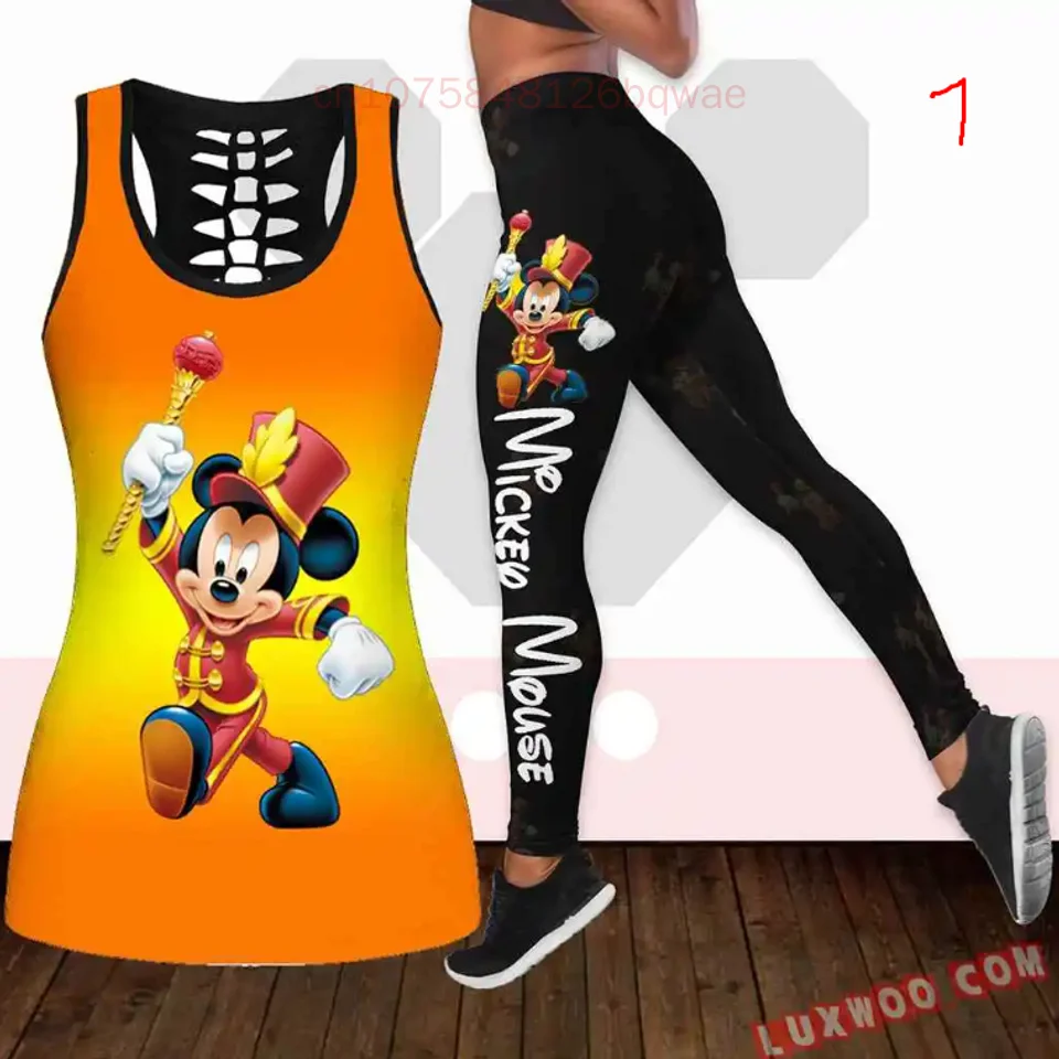 2024 New Minnie Women\'s Hollow Vest Women\'s Leggings Yoga Suit Fitness Leggings Sports Suit Disney Tank Top Legging Set Outfit