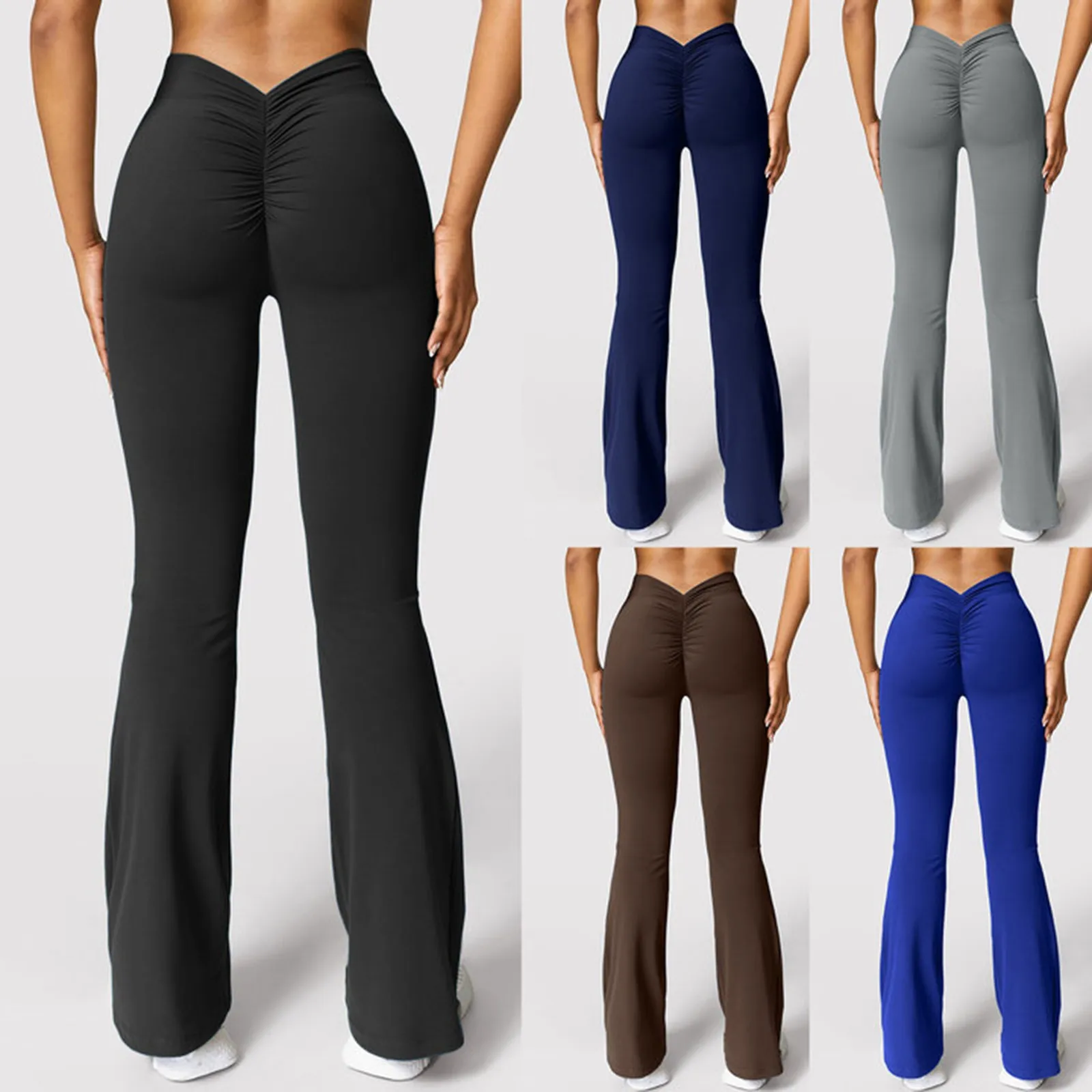 Women'S Stretch Yoga Leggings Fitness Running Gym Sports Full Length Sweatpants Pleated Design Flared Pants Pantalones De Mujer