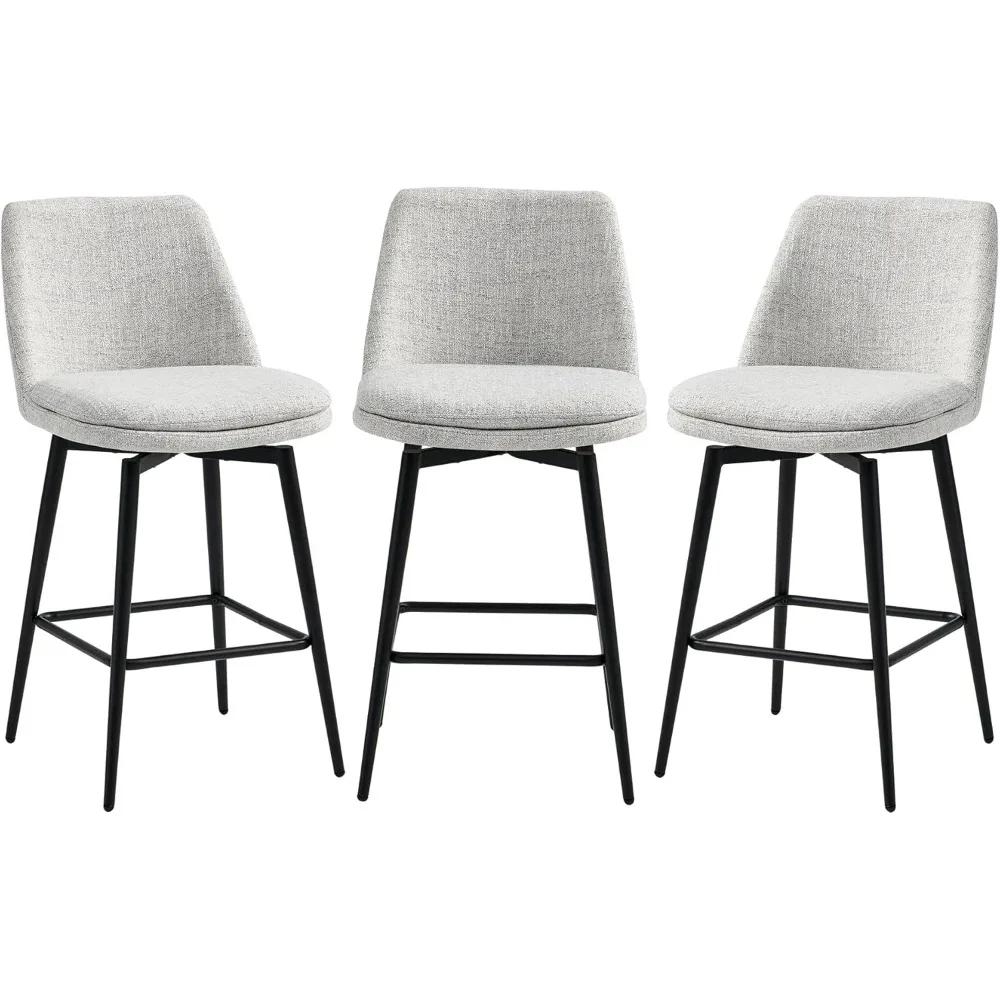 Counter Height Swivel Barstools Dining Chairs FSC Certified Upholstered Fabric Bar Stools Set of 3 Chaises White (Multi-Colored) image 2
