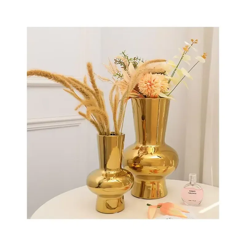 Modern Luxury Simple Ceramic Desktop Vase Electroplated Silver Hydroponic Container Home Hotel Decor Crafts Anniversary