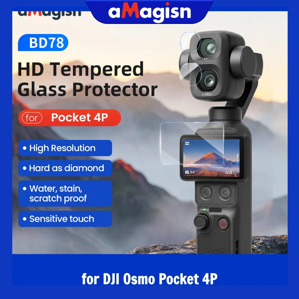 aMagisn Lens & Screen Tempered Glass for DJI Osmo Pocket 4P, HD Clear Touch Sensitive Film Protector for Pocket 4P Accessories