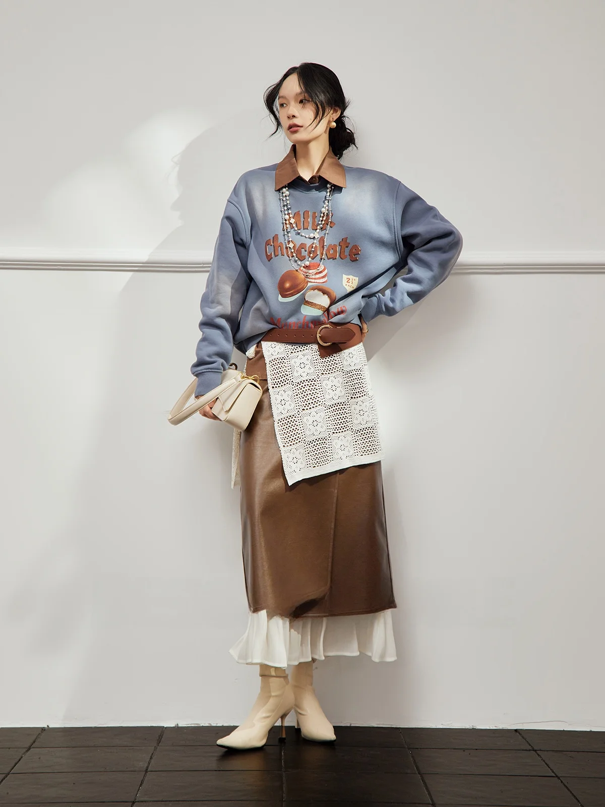 

U×LAB American Sle Loose Fit round Ne Sweatirt Women's Trendy Printed High-End Feelings Autumn New Arrival