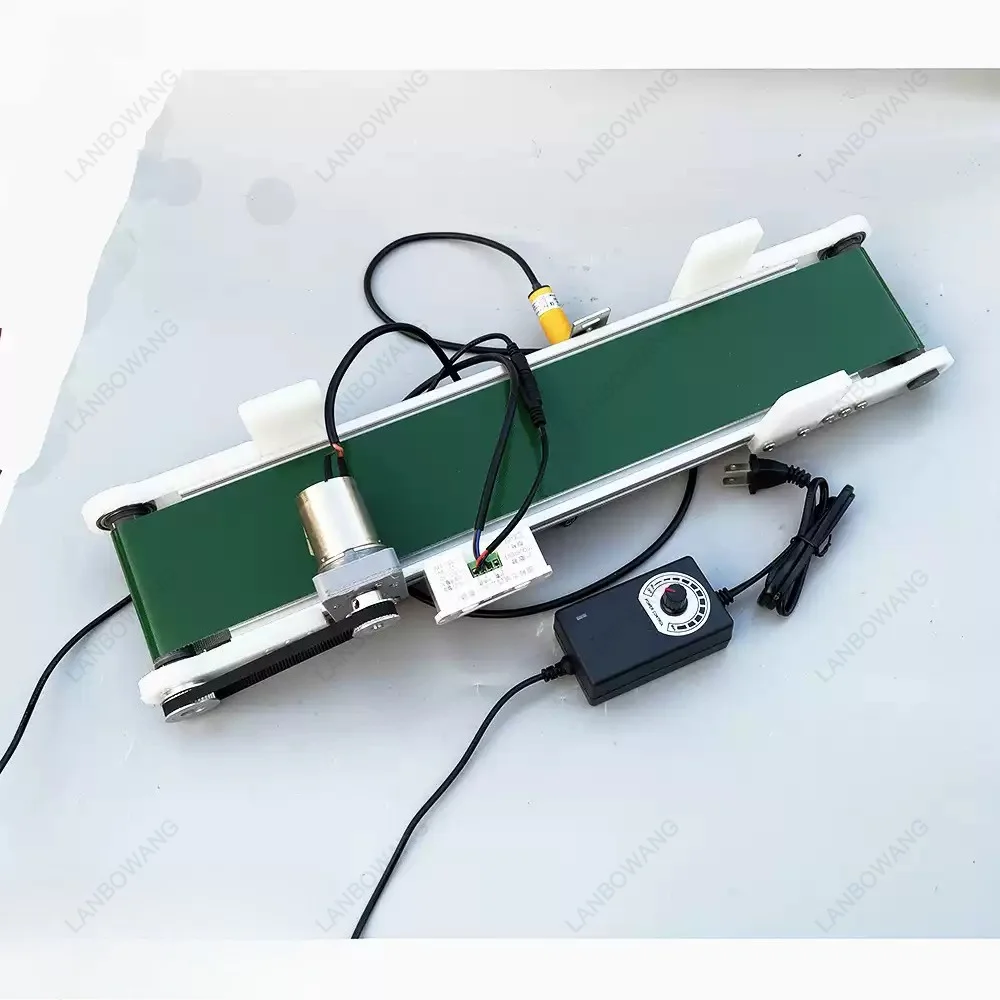 Desktop Conveyor Belt 10x100cm, 0-116RPM Speed Adjustable with Forward/Reverse/Pause for Lab Friction Experiment