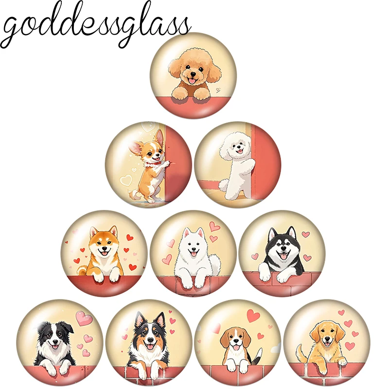 

The peeping dog Hearts Love Pet Dogs 10pcs 12mm/18mm/20mm/25mm Round photo glass cabochon flat back Making findings Jewelry