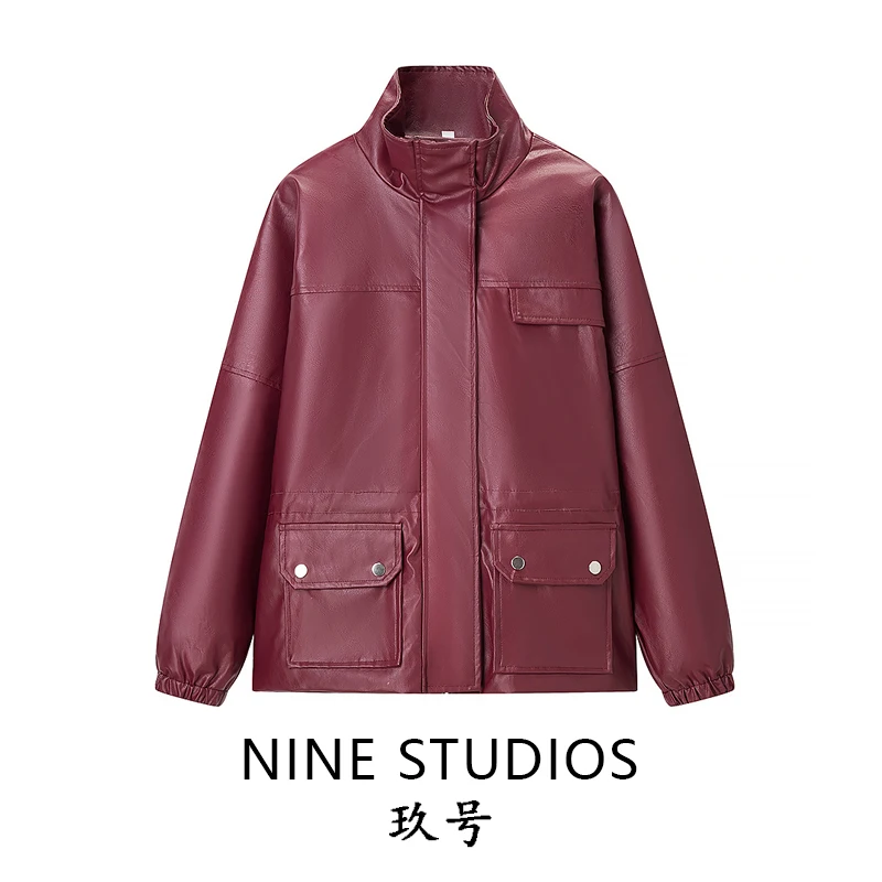 

Женская верхняя одежда из искусственной кожи с высоким воротником, однотонная, с декоративными элементами, длинная, на молнии