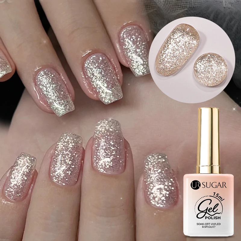 Ur açúcar 15ml ouro glitter gel unha polonês lantejoulas brilhantes embeber fora gel uv verniz semi-permanente diy manicure verão gel polonês