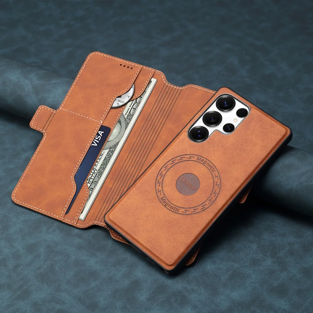 

Side Magnetic Flip with Detachable Phone Cover for Samsung Galaxy S25 Ultra S24 Plus with Built-in Wallet Card Case Slots
