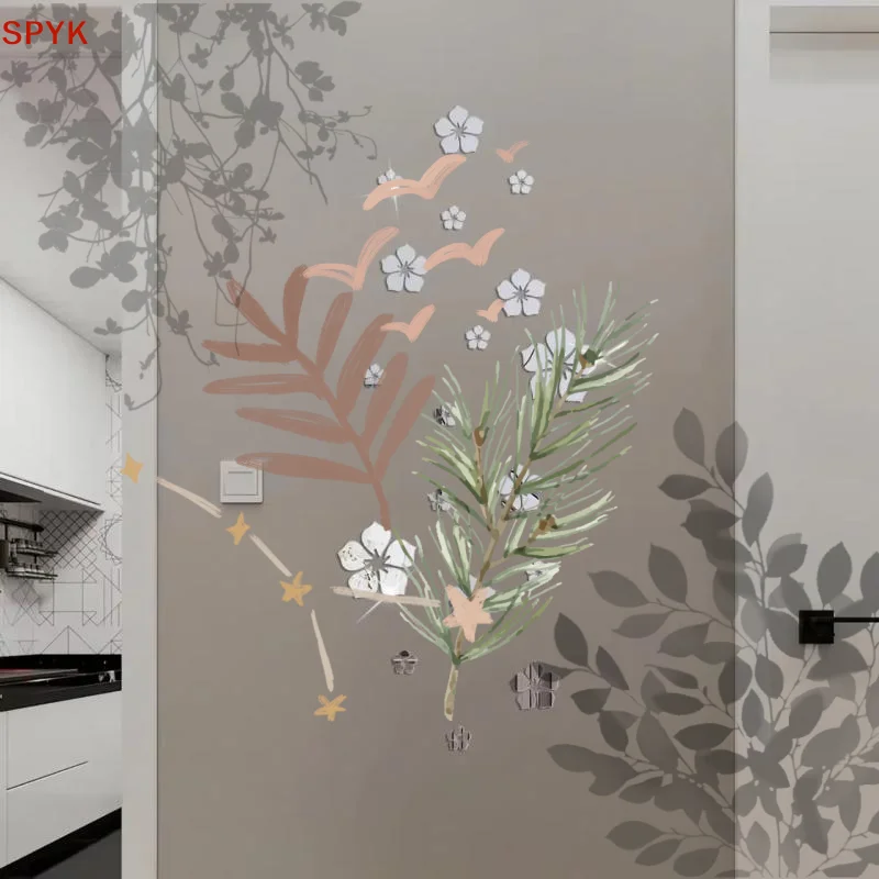 18Pcs 3D Flower Mirror Wall: Stickers Acrylic TV Background Art Mural Bedroom Self-adhesive