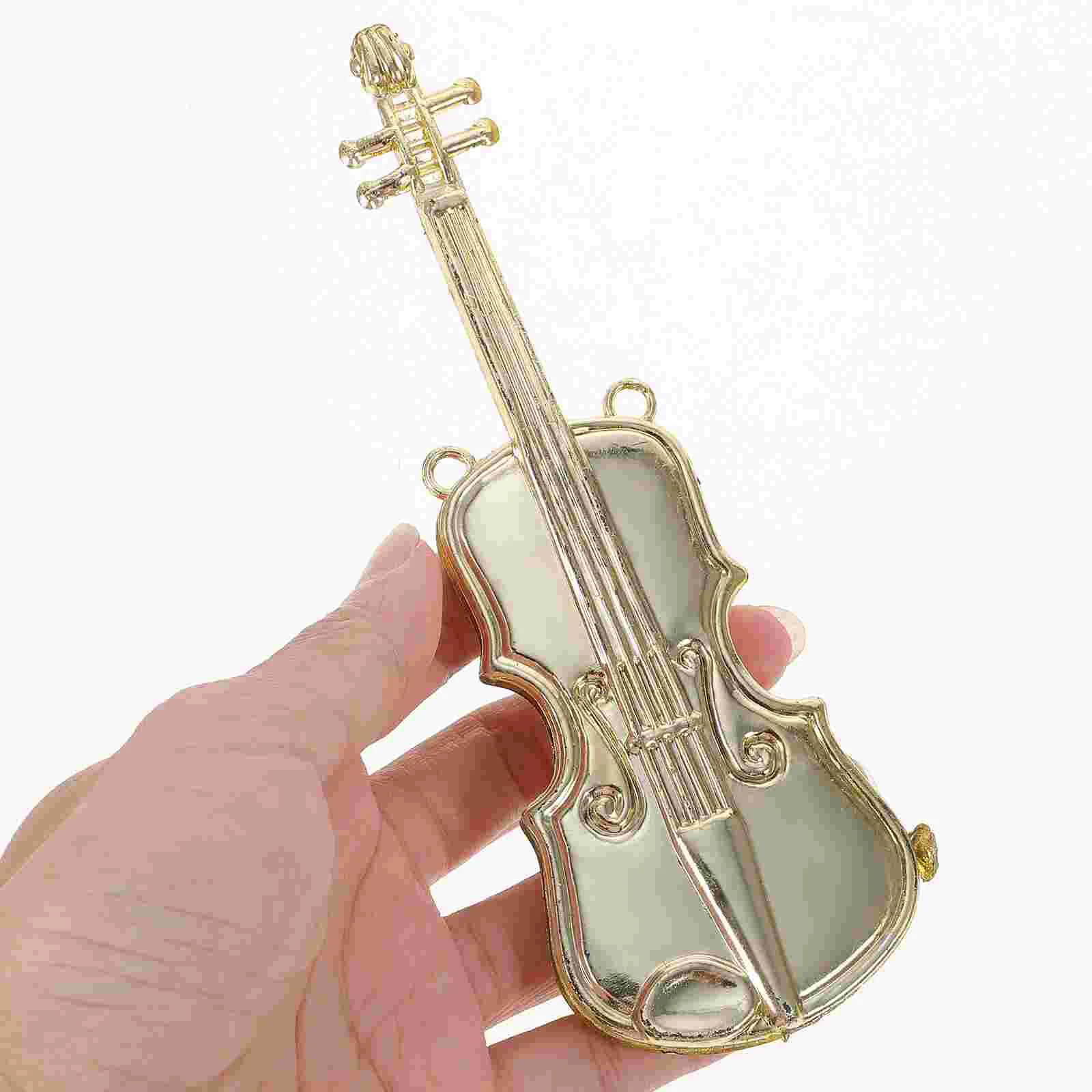 12pçs modelo musical instrumental de natal, violino, trompete de plástico, ornamentos de férias, decoração em miniatura, quarto de brinquedos dourado, homem