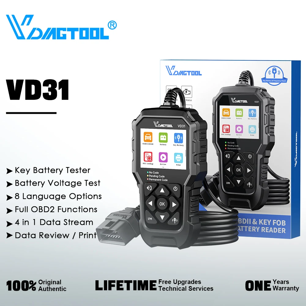 

VDIAGTOOL VD31 OBD2 Car Scanner Full System Diagnostics Plug & Play Automatic Scan Tool Car Key Battery Tester Code Reader
