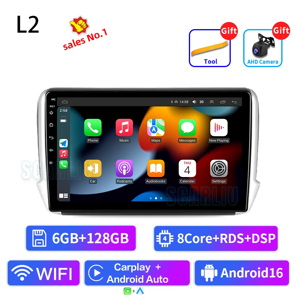 Android16 radio Voor Peugeot 2008 208 Serie 2012-2018 Auto stereo Multimedia Video Player carplay Auto GPS Navigatie 2din Geen dvd
