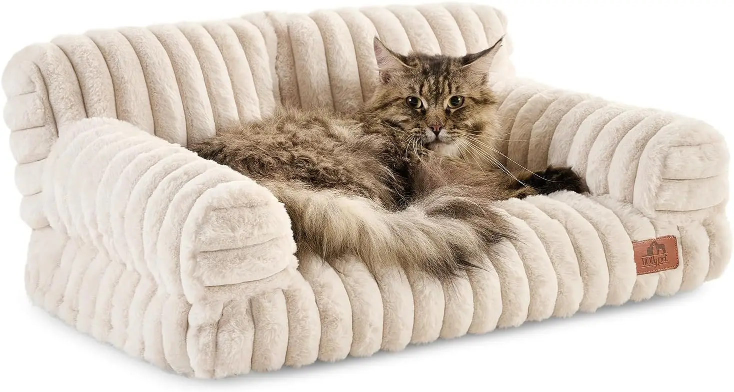 

Мягкий плюшевый диван-лежанка для кошек и собак средних и малых пород, кремовый