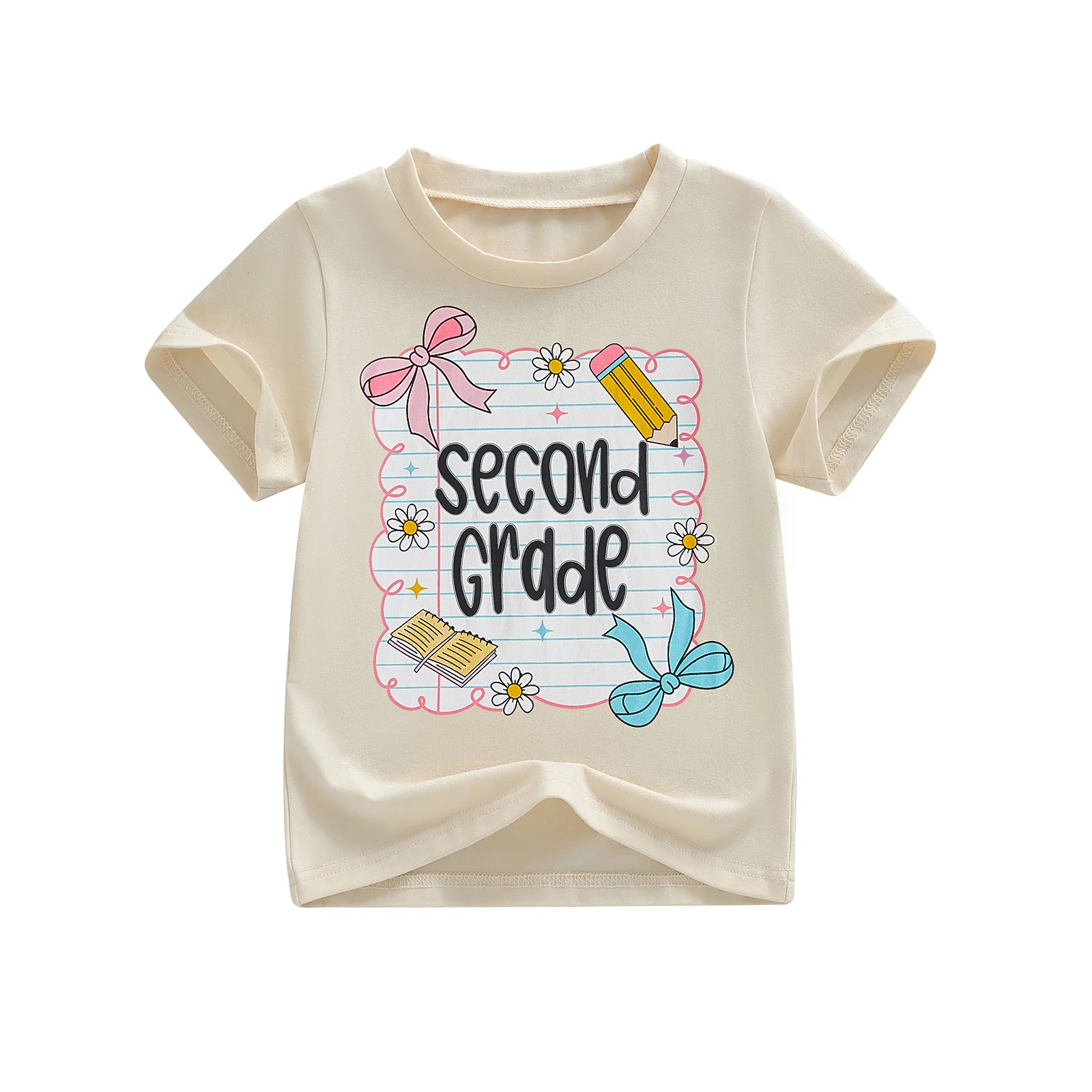 Back to School T Shirts for Little Girls Short Sleeve Crew Neck Grade Themed Print Casual Summer Tops