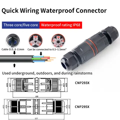 JINH IP68 वाटरप्रूफ कनेक्टर CNP 29x जॉइंट केबल क्विक स्क्रूलेस टर्मिनल बोल्ट्स लैंप वायरिंग आउटडोर रेनप्रूफ टर्मिनल 450V 8 best sales सीएनपी - №7