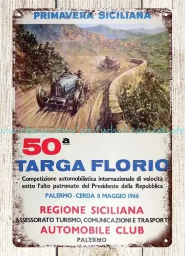 apartment decor shoppin 1966 50th Targa Florio car race fan decor metal tin sign