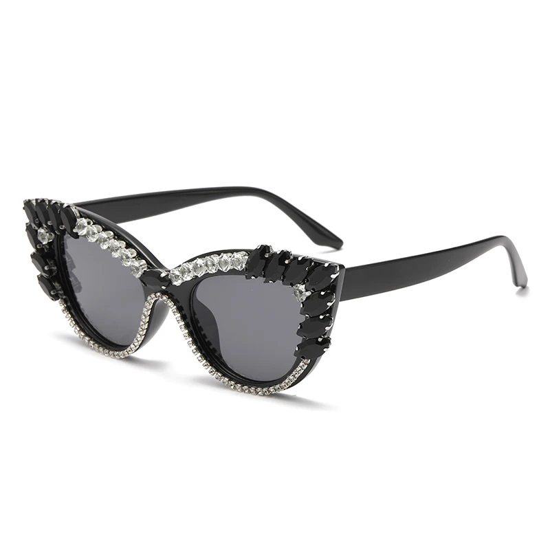 AliExpress Julyrays Cycling New Fashion Trend Diamond Sunglasses Personality Cat Eye Colorful Big Diamond Glasses Women's Droplet Show Female
