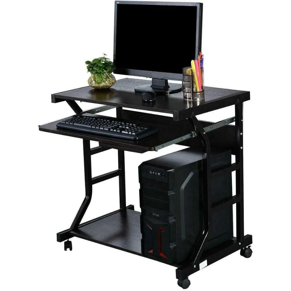 

Modern black L-shaped computer desk with 2 drawers, 27.55 x 18.9 x 29.53 inches, suitable for home office and gaming