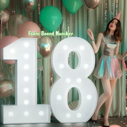 4FT DIY Large Marquee Number Mosaic Number Frame Marquee Foam Board Number with Light String for Birthday Party Photo Prop Decor
