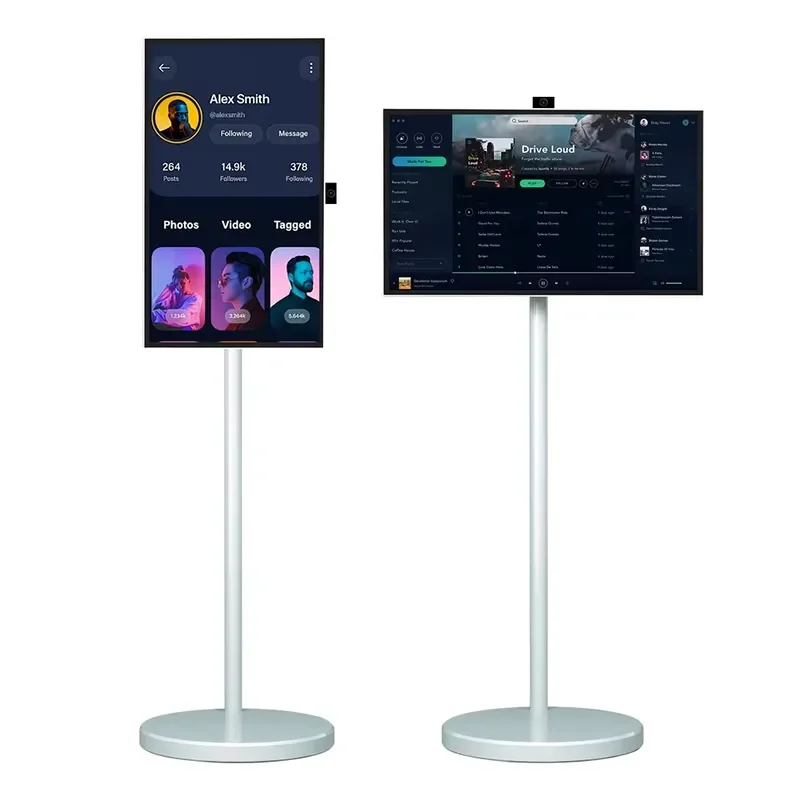 BOLRZO Portable TV Stand with Wheels 32 Smart TV Display Android 1080P IPS 8MP Camera BT5.0 Portable TV for Fitness Room