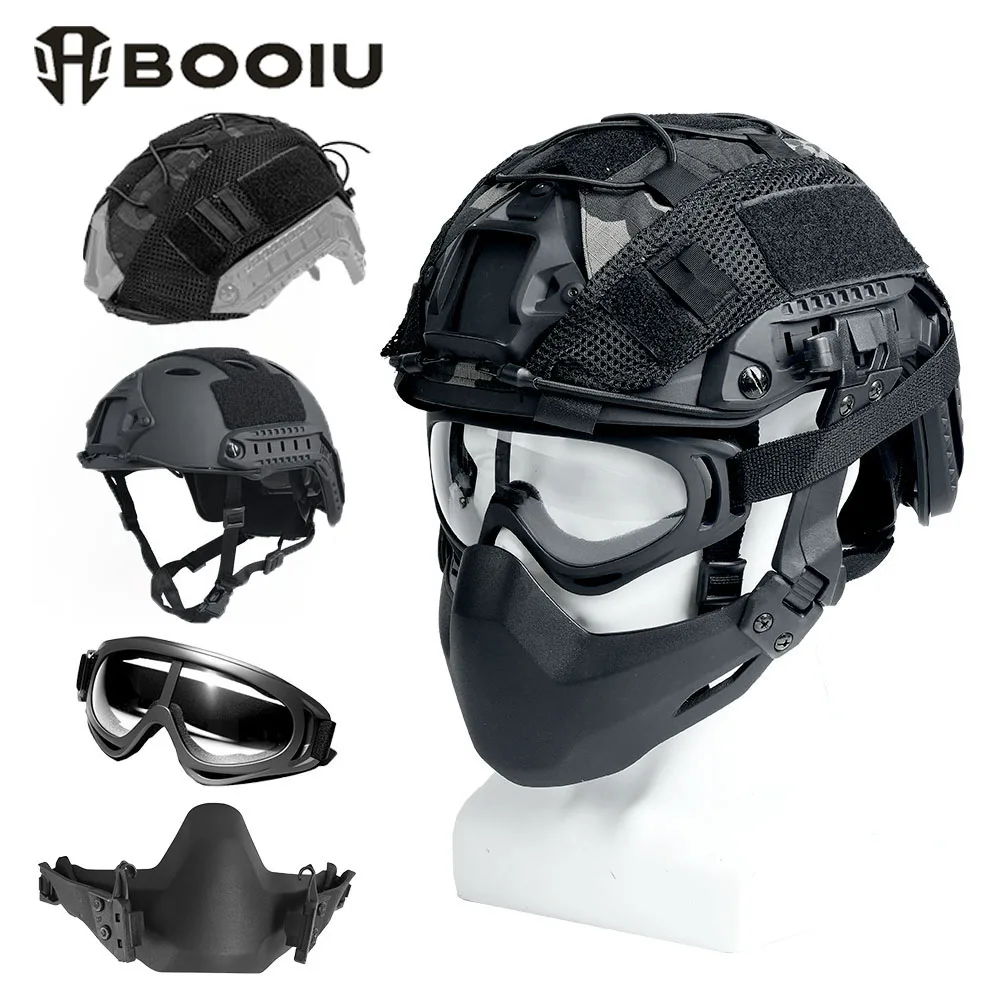 

BOOIU Fast Tactical Helmet Mask Goggle Helmet Cover Sets Airsoft Shooting PJ Protect Helmets Outdoor Hunting Full Face Equipment