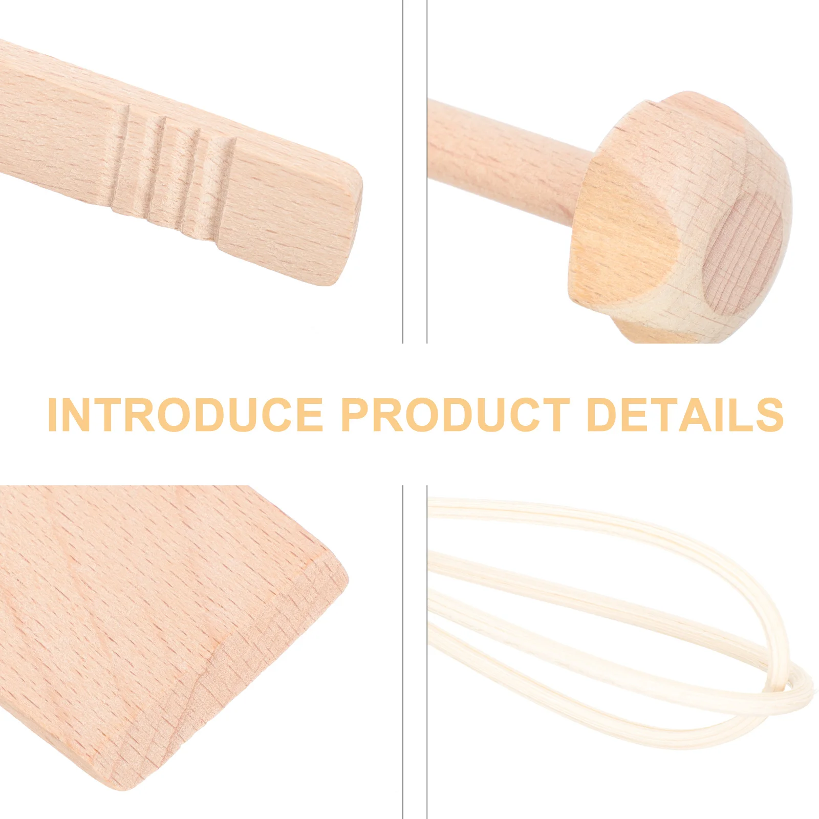 1Set Wooden Children's Kitchen Utensils Safe Smooth Edge Mini Spatula Rolling Pin Egg Beater Baking Playset Wood Rolling Pin Toy