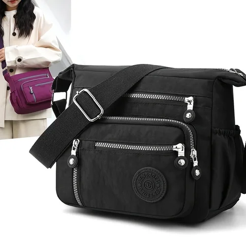 Bolso bandolera de nailon impermeable, múltiples bolsillos y cierre de cremallera, bolso de hombro informal elegante para viajes, uso diario