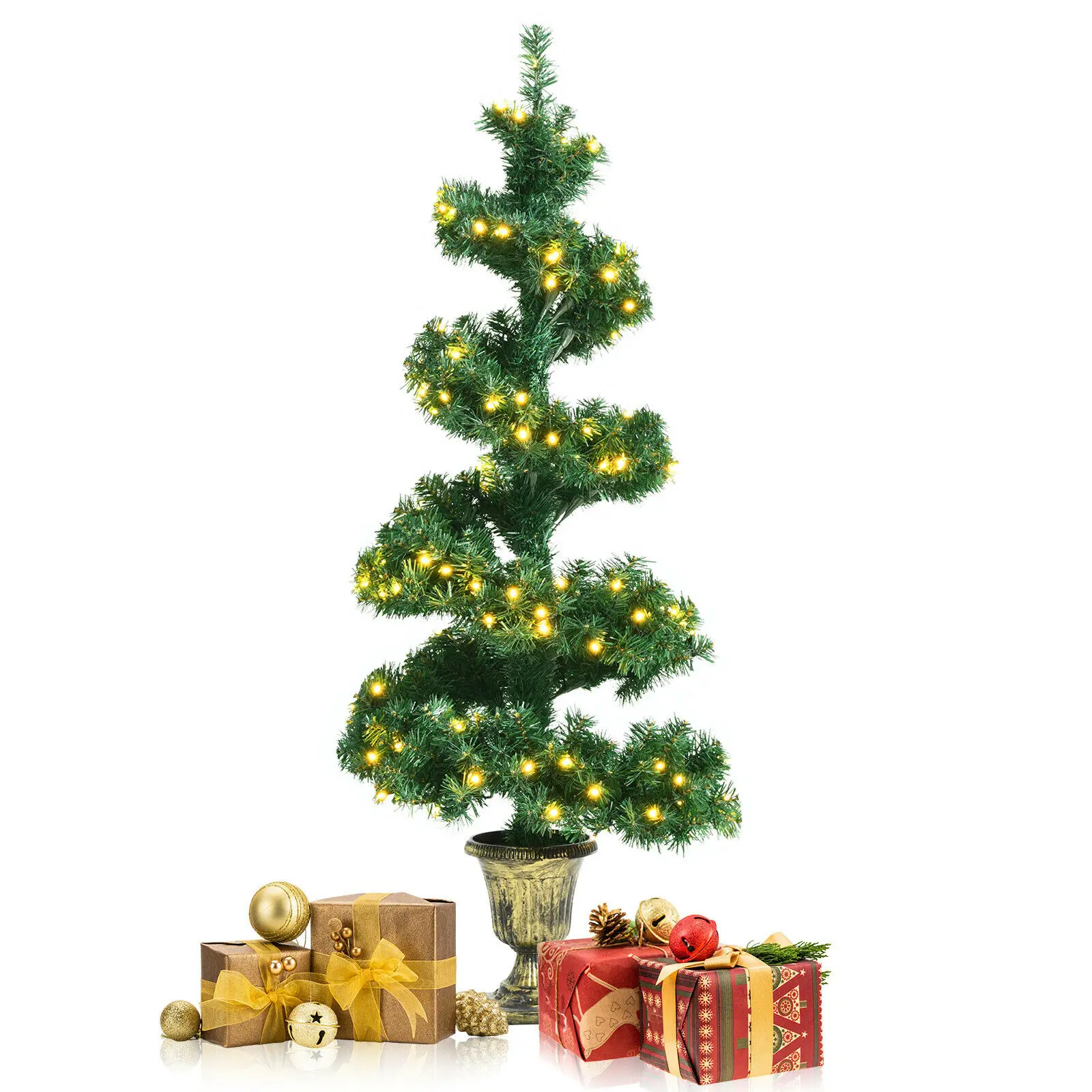 7.5FT Pre-Lit Artificial Christmas Tree 1242 Tips w/100 Ornaments and 250 Lights