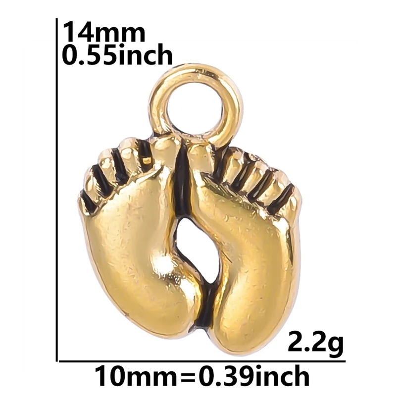 100pcs/Lot Golden Baby Foot Charm Pendants For Jewelry Making DIY Supplies Footprint Handmade Pendant Charm Wholesale Bulk Alloy