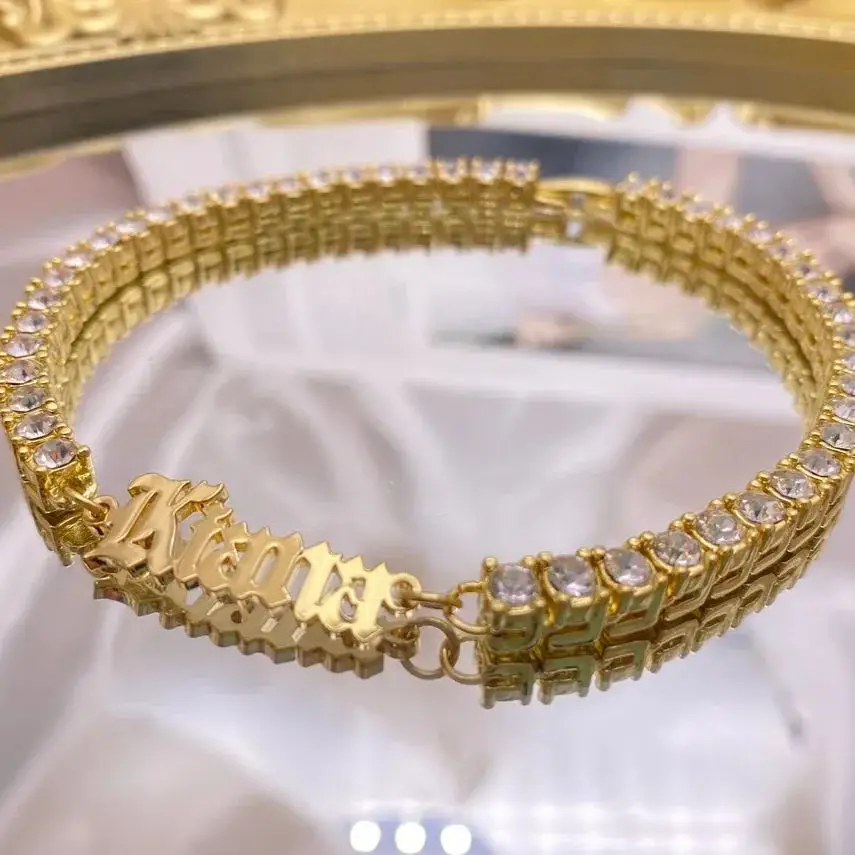 

Браслет с именной гравировкой из нержавеющей стали с цирконами, теннисная цепочка, для повседневной носки, уличных вечеринок, в стиле хип-хоп, для музыкальных фестивалей, подарок для нее