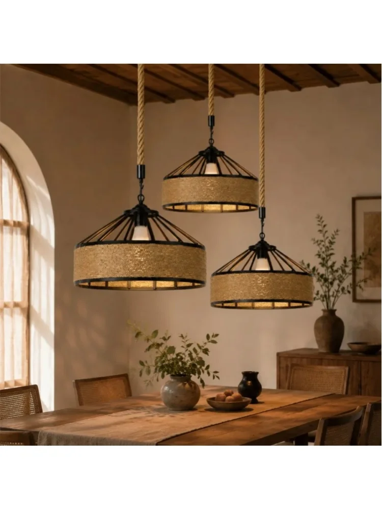 JOYINLED Vintage Hanfseil-Pendelleuchte, industrielle rustikale Hängelampe mit E27-Fassung, Retro-Hanfseil-Kronleuchter für Esszimmer, Kücheninsel, Bar, Café, Restaurant, 30/40 cm