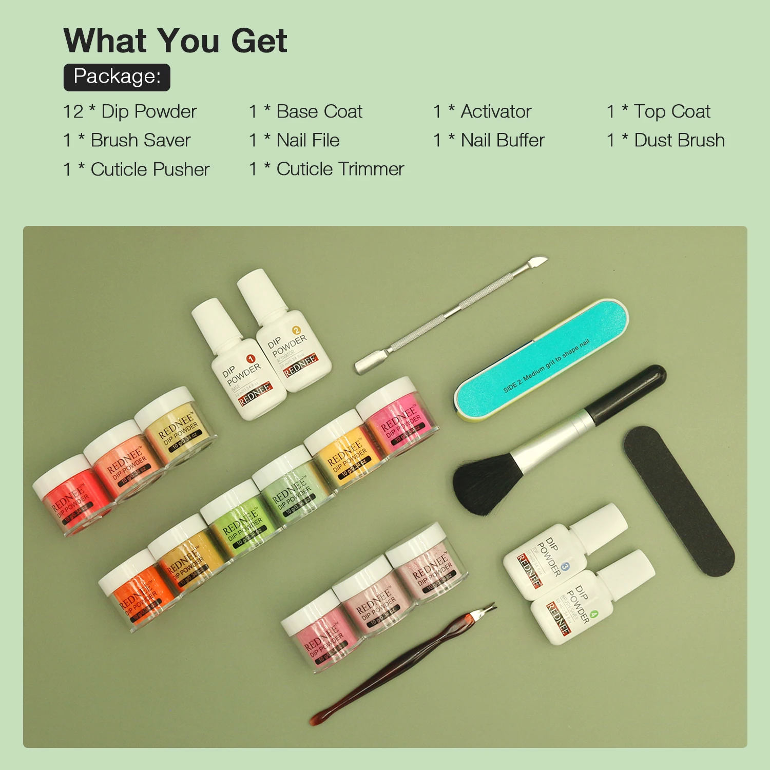 12-Farben-Tauchpulver und Basis-Top-Coat-Aktivator und unverzichtbare Werkzeuge für Nail Art Design-Geschenke für Frauen