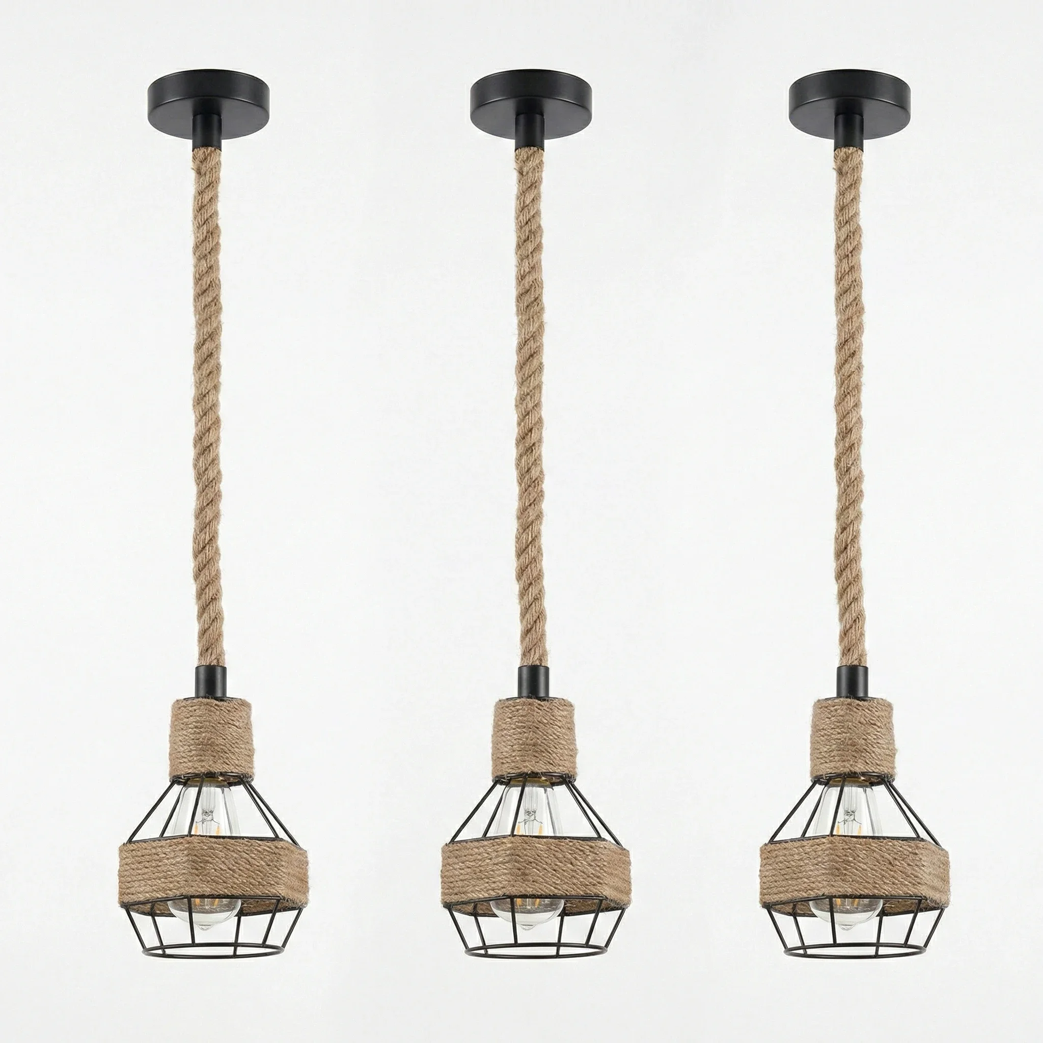Industry Loft Chandelier Vintage Hemp Rope Pendant Lamp Aisle Bar Dining Room Hanging Lamp Restaurant Cafe Light Droplight