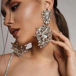 Exaggerated Geometric Rhinestone Earrings Dangle Wedding Accessories Luxury Oversize Crystal Pendant Earrings Party Jewelry Gift
