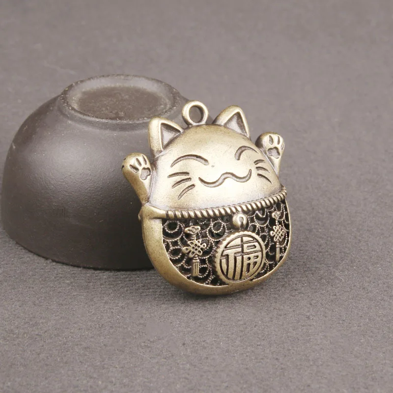 Brass Cut-Out Money Seeking Cat Key Chain Pendant China Jienafu Ruyi China-Chic Pendant