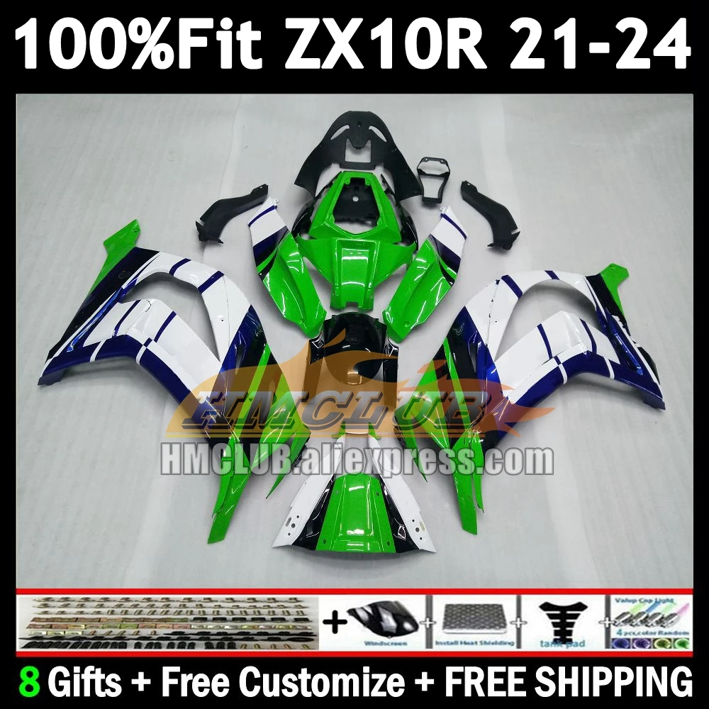 Green Blue Injection Body For KAWASAKI NINJA ZX-10R ZX 10R 10 R 2021 2022 2023 2024 172No.64 ZX1000 ZX10R 21 22 23 24 Fairing